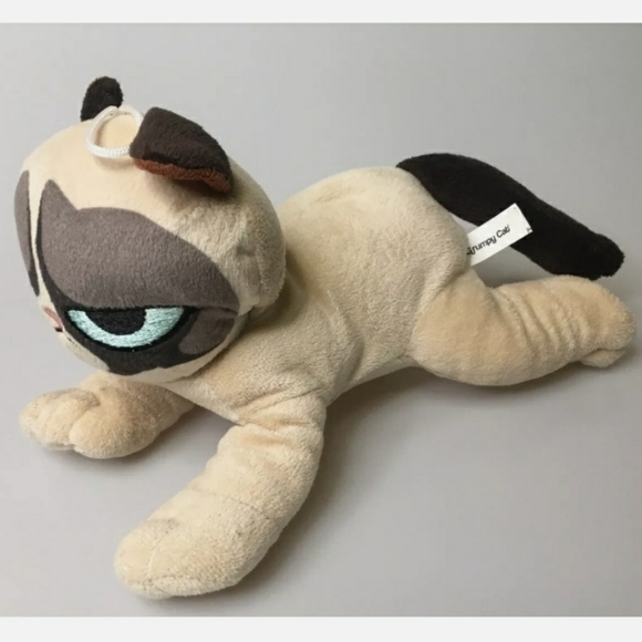 Grumpy Cat Toy Factory Plush Stuffed Animal Kitty 9" Laying Siamese Tan Brown - Picture 2 of 9